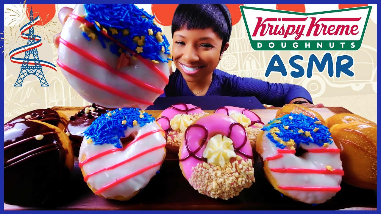 ASMR | MUKBANG KRISPY KREME DONUTS | CHOCOLATE GLAZED FILLED PARIS