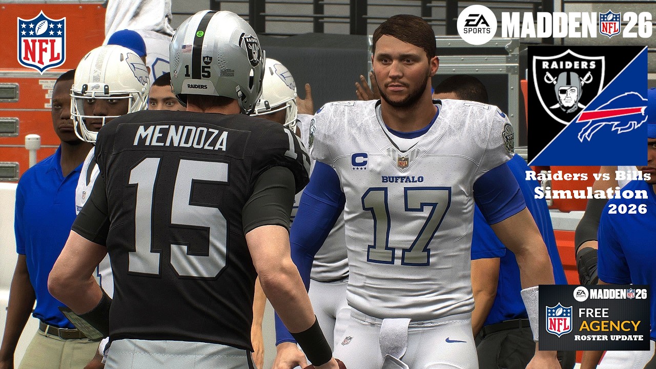 Madden 26 Fernando Mendoza Raiders vs Geno Stone Buffalo Bills - Updated Roster Sim 2026 Game Play