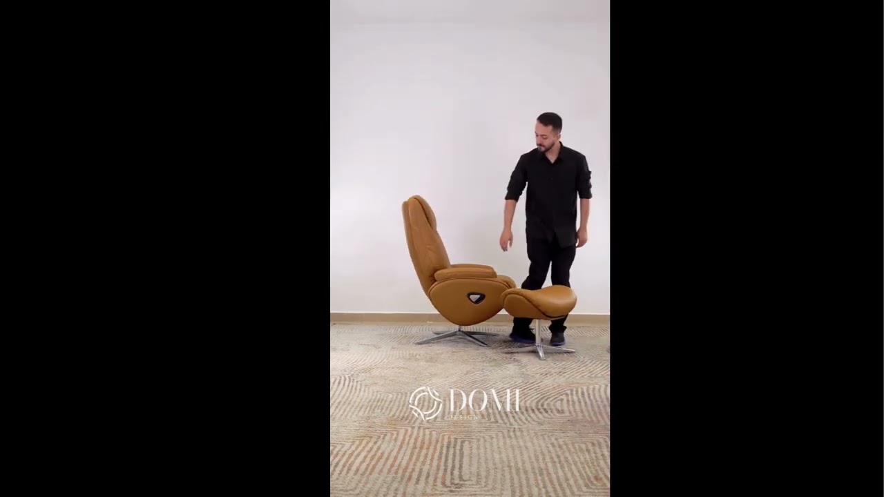 Poltrona Reclinável Conforto Domann Design Couro Natural e PU Camel com Apoio para Pés