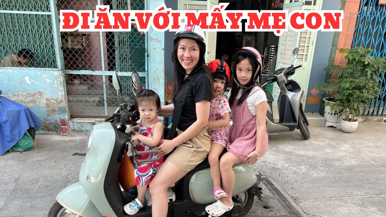 VỀ VIỆT NAM MẤY BÉ MÊ ĐI XE MÁY - MẸ CON ĐÈO NHAU ĐI ĂN SÁNG || ĂN GÌ Ở MỸ