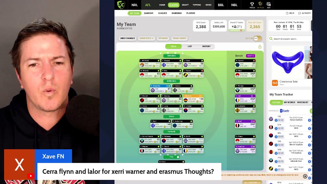 AFL Supercoach - Ben's Team Round 9 - Rank 226