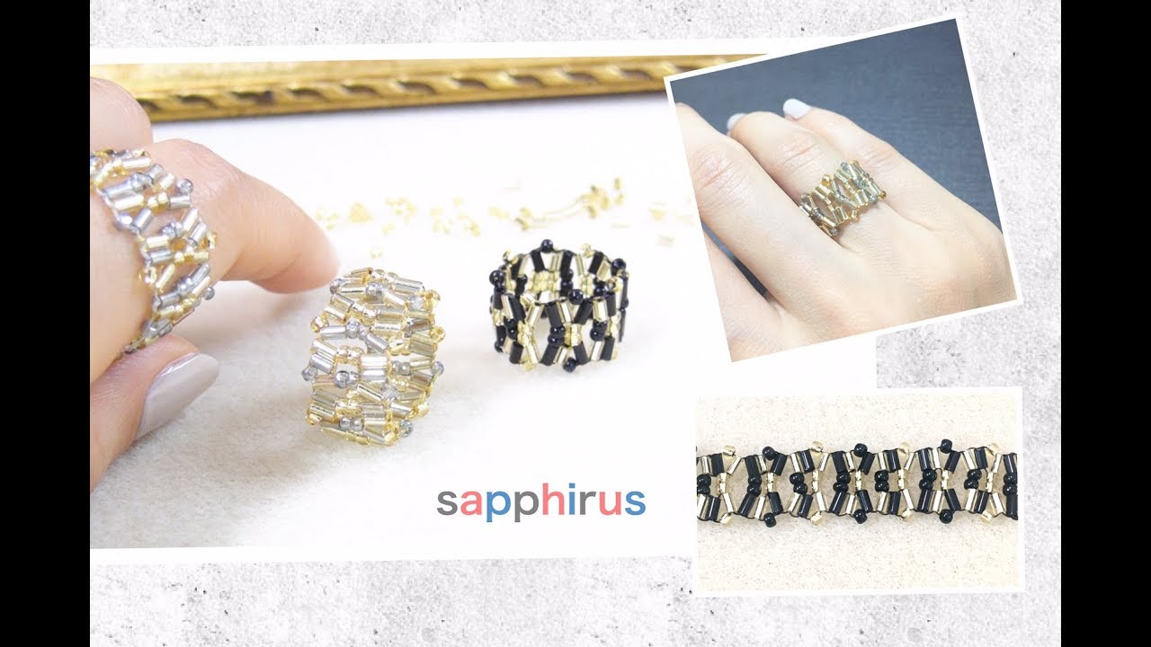 【ハンドメイド】モザイク柄ビーズリングの作り方　ビーズステッチで編む簡単リング Mosaic pattern ring