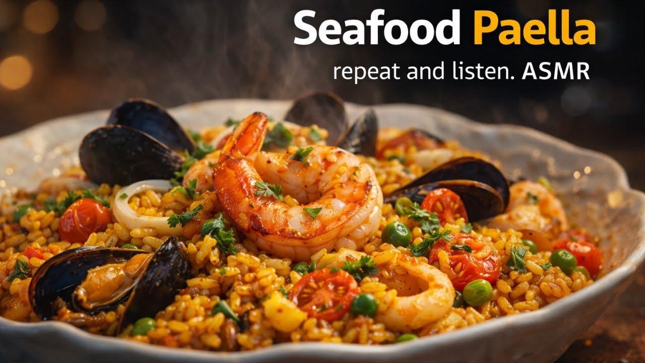 Golden Silence ASMR Spanish Paella with Seafood & Saffron