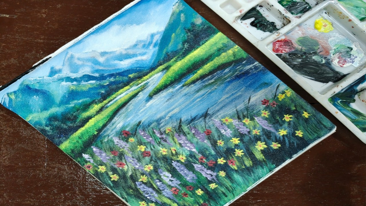 Painting Landscape / Acrylic Drawing / Tutorial For Beginners 😍