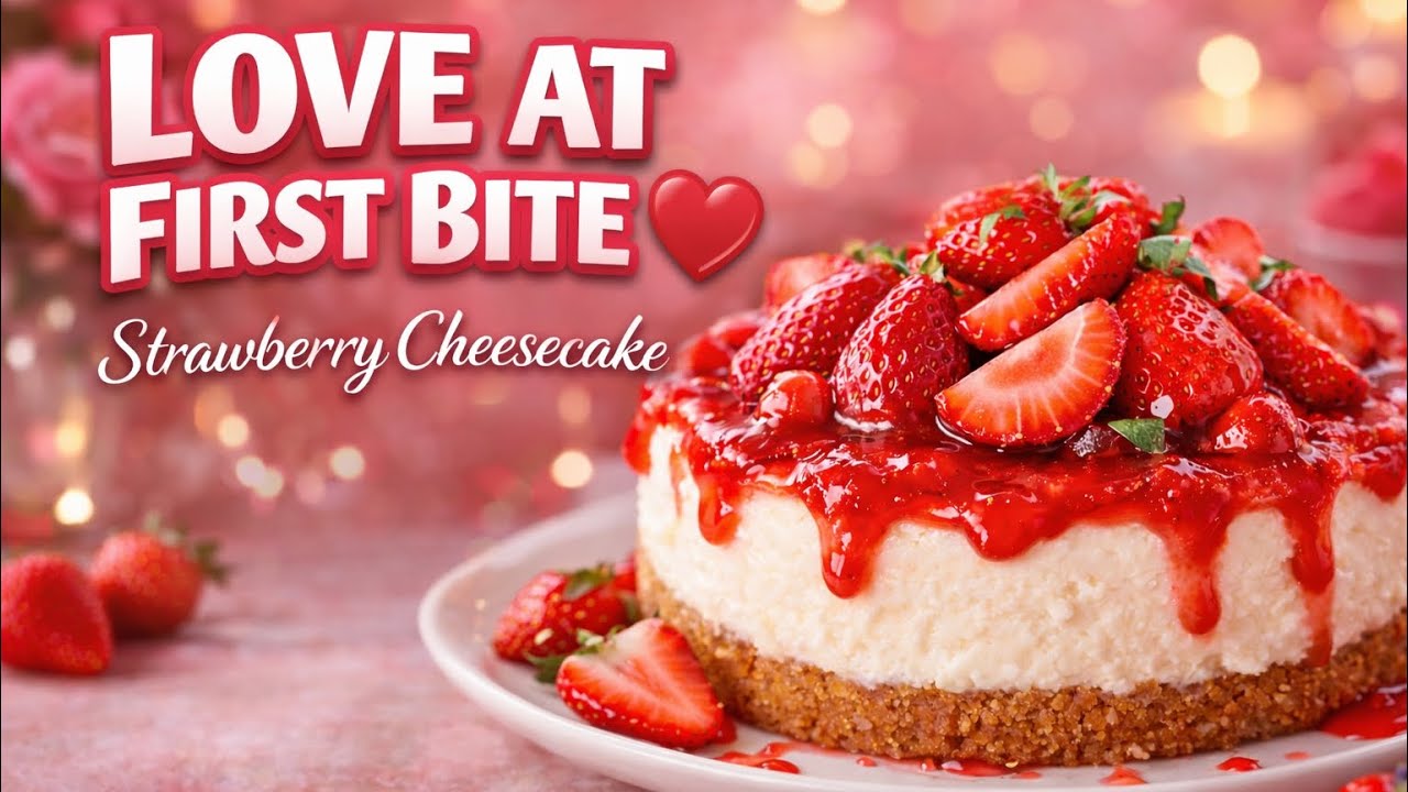 Love in Every Bite ❤️ | Strawberry Cheese Cake | Valentine Special l no bake 