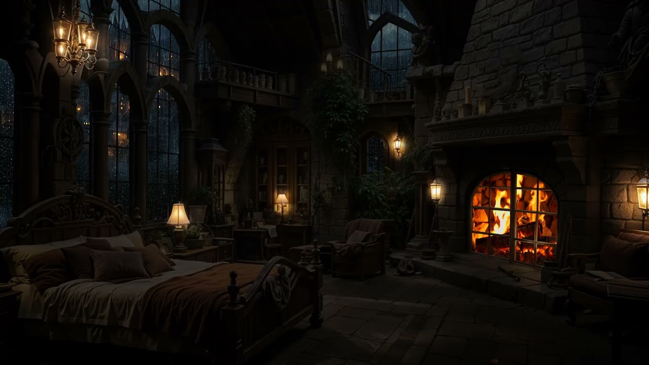 Sleep Deeply Tonight with Rainy Castle Atmosphere 🏰 Cozy Fireplace Sounds for Total Relaxation