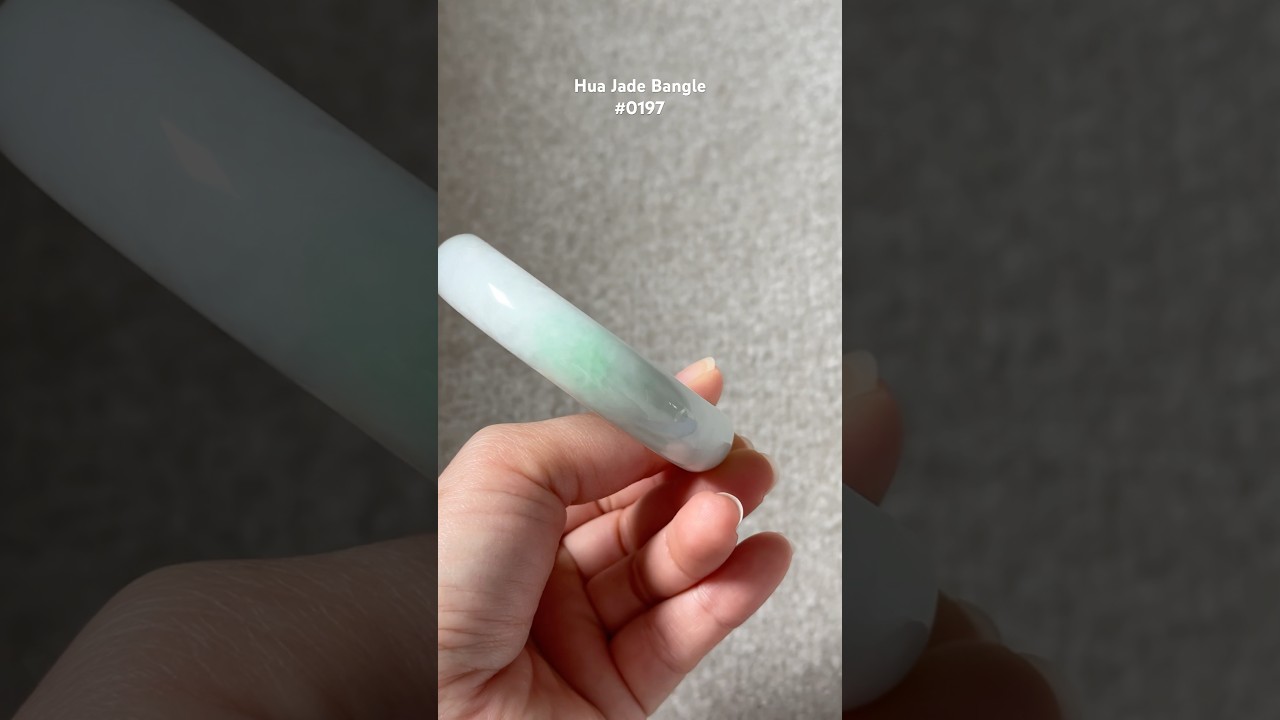 #0197 White Green Jade Bangle Size 59.6 #huajade #handmade #bracelet #jadejewelry