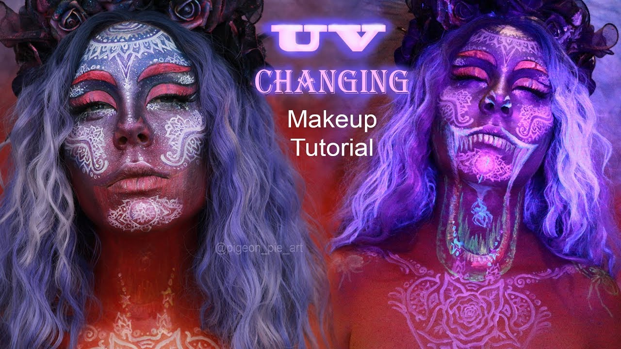 UV hidden design - Blacklight makeup tutorial for Halloween - Sunset Mandalas