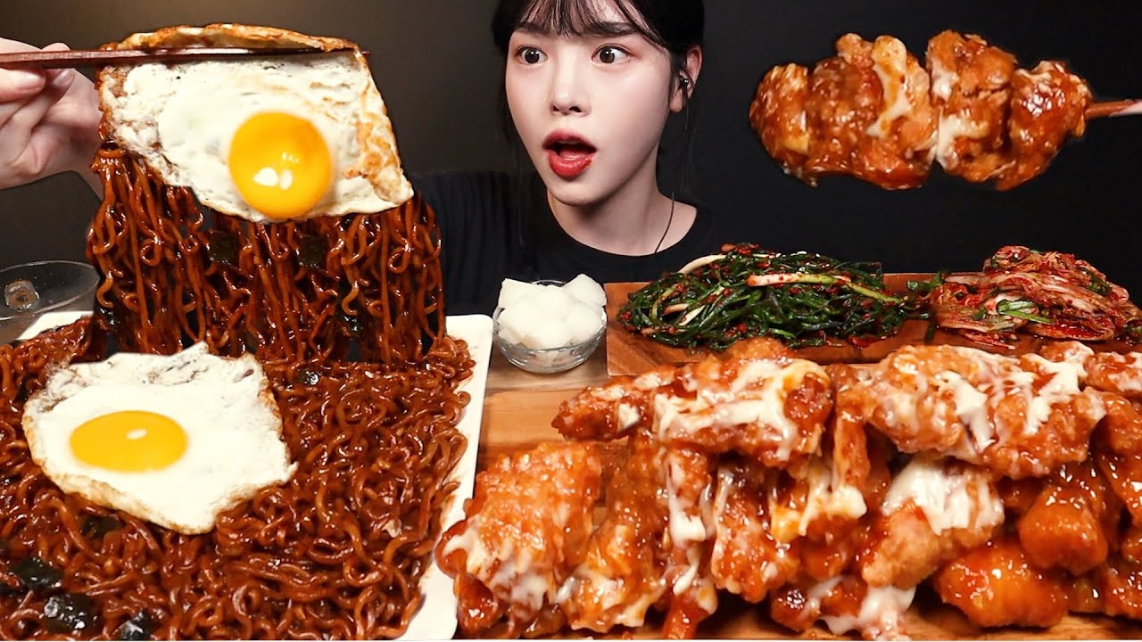 SUB)앵그리짜파구리에 처갓집 슈프림 양념치킨 먹방! 파김치까지 짜파게티 꿀조합 리얼사운드 Chapagetti Chicken Mukbang Asmr