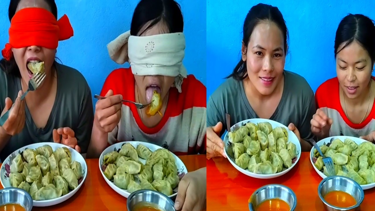 Blind Fold Momo Eating Challenge  || Veg Momo