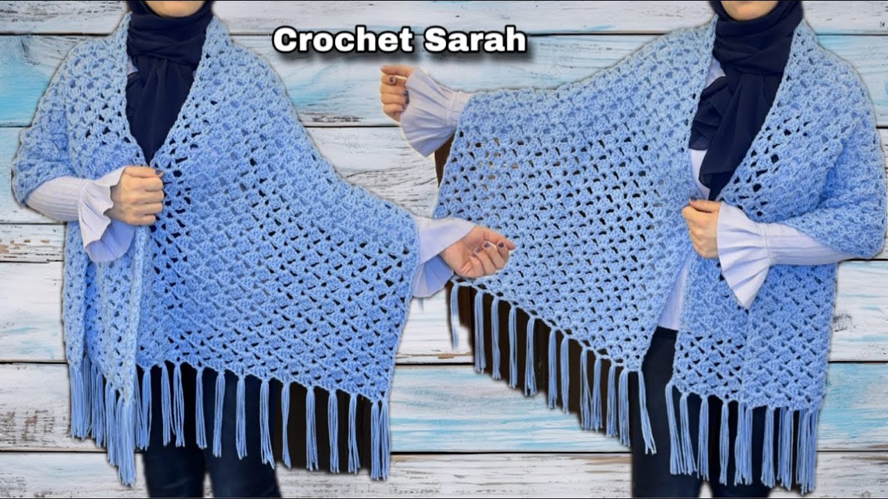 Easy crochet and elegant shawl just repeat 1 row / كروشية شال مستطيل سهل جدا شكل 3 هدية عيد الأم 😍