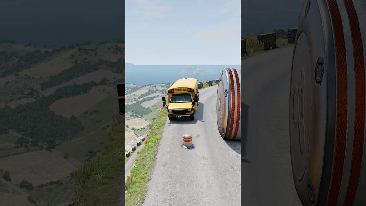 Cars & School Bus vs Giant Pit Bollards Crash   BeamNG Drive ytshorts#
