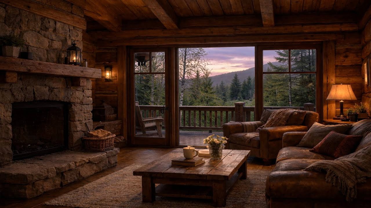 Cozy Spring Evening in a Wooden Chalet 🌿 Fireplace Ambience & Relaxing Background