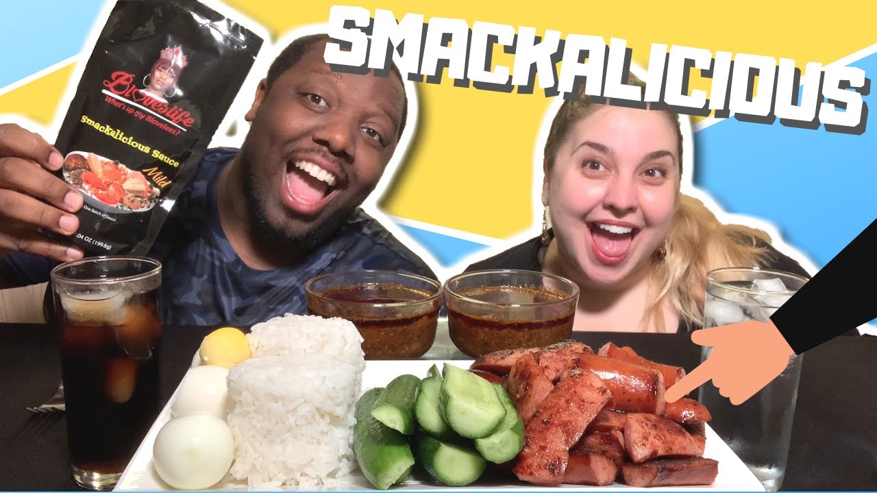 Eating Smackalicious Sauce w/ Sausage + Cucumber + Rice + Eggs