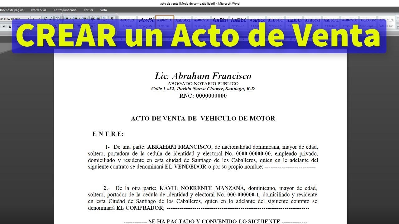 Forma CORRECTA de Crear un Acto de Venta - Como Redactar un Acto de Venta o Contrato