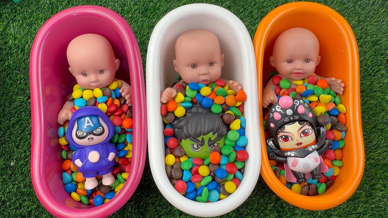 4 Minutes Satisfying with Full of 3 Rainbow BathTubs Candy with M&M's & Magic Slime Cutting Video