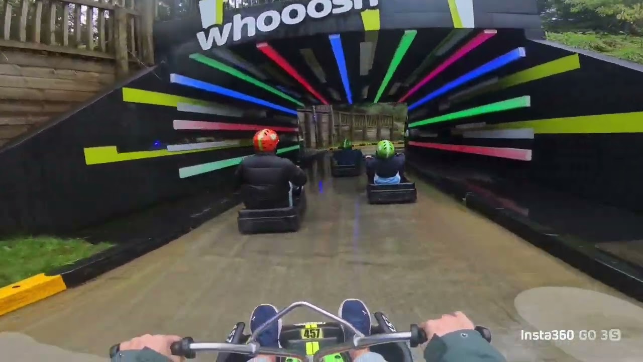 Luge ride Rotorua on a rainy day . Scenic path
