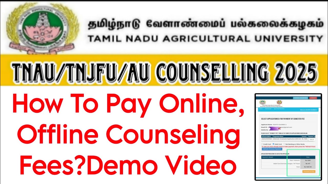 TNAU Online And Offline Counselling Fees Payment Demo Video👍