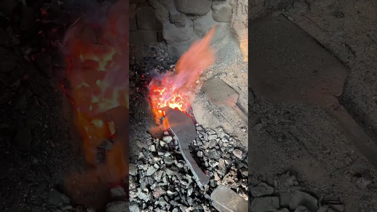 Rural blacksmith artisan making fish head knives with steel bars