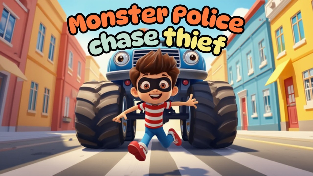 Monster Police Truck Chase Thief | Kids Action Song | Monster Truck Cartoon