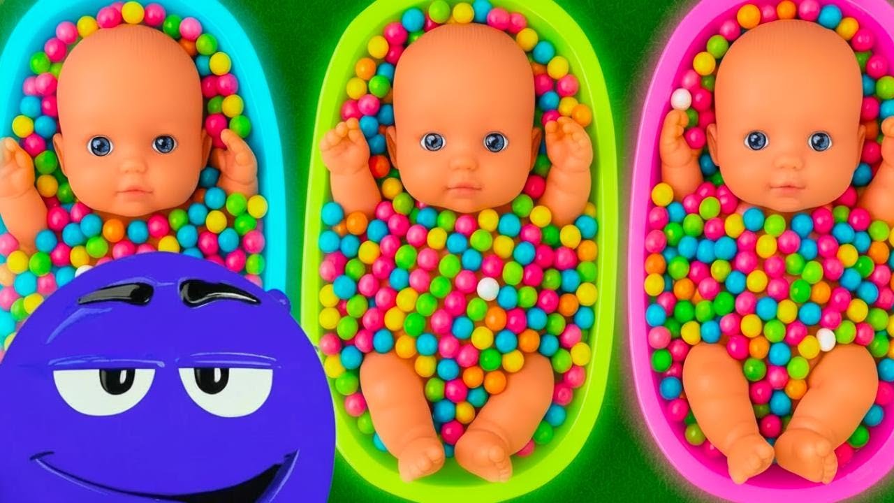 4 Minutes Satisfying with Full of 3 Rainbow BathTubs Candy with M&M's & Magic Slime Cutting Video 6