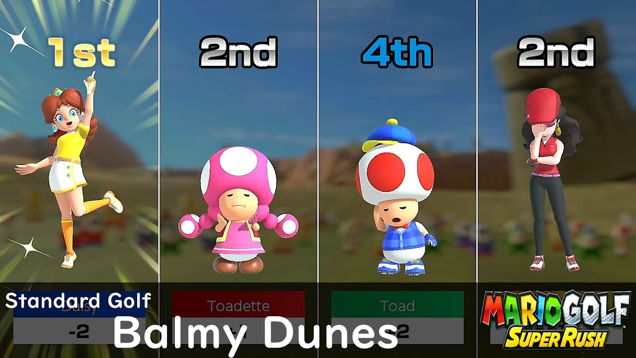 Mario Golf Super Rush Daisy vs Toadette vs Toad vs Pauline in Balmy Dunes