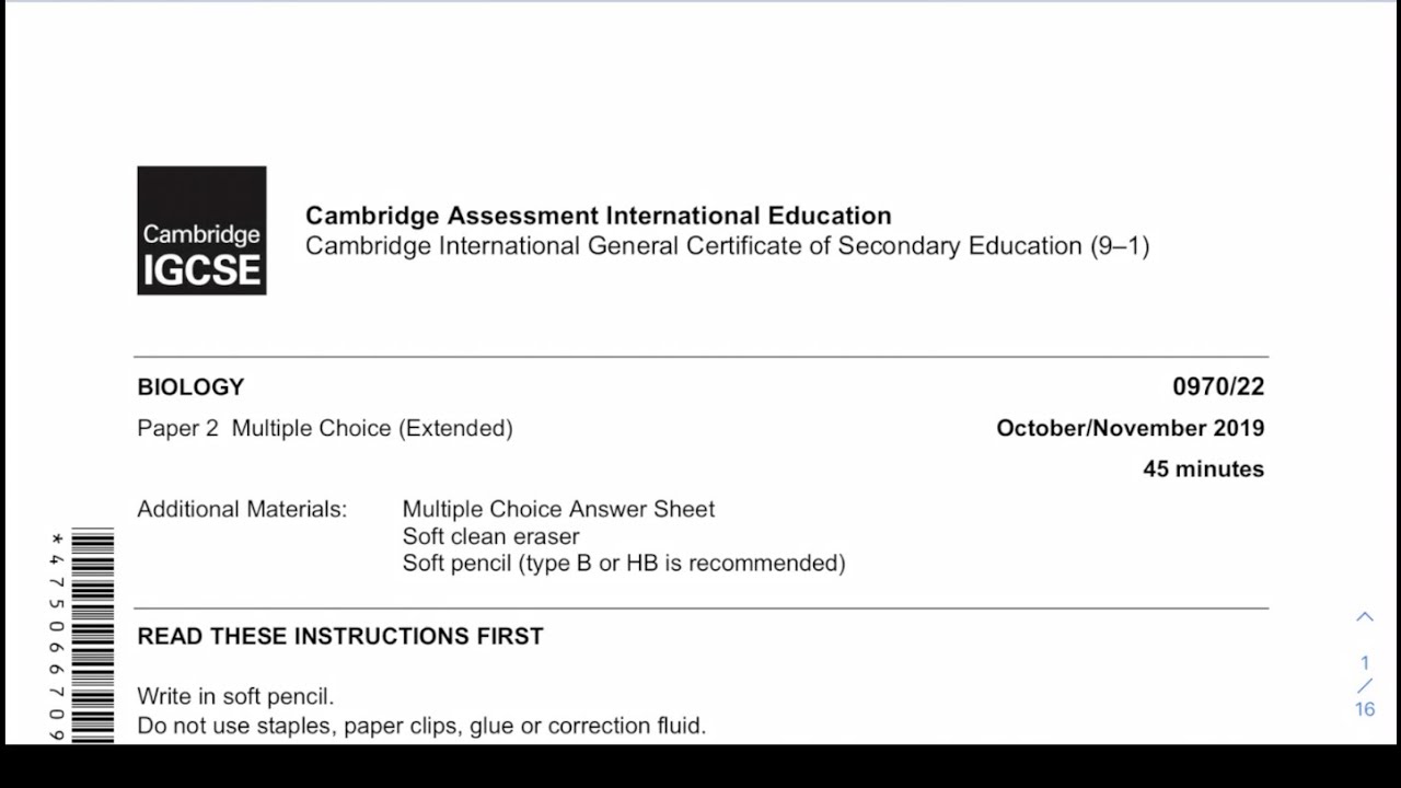 IGCSE Biology Paper 2 - Cambridge 2019 Nov/October (0970-22/0610-22)