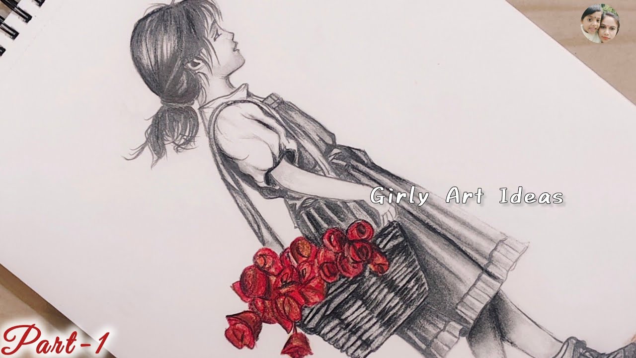 Easy Way Of Shading A Girl Carrying Flowers Step-by-Step Pencil Drawing #flower#rose #girlyartideas