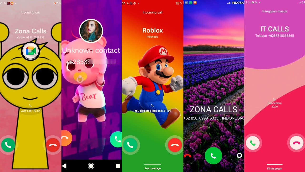 SAMSUNG SPRUNKI VS SONY BEAR VS SAMSUNG MARIO VS REDMI NOTE3 VS SAMSUNG A55 incoming calls