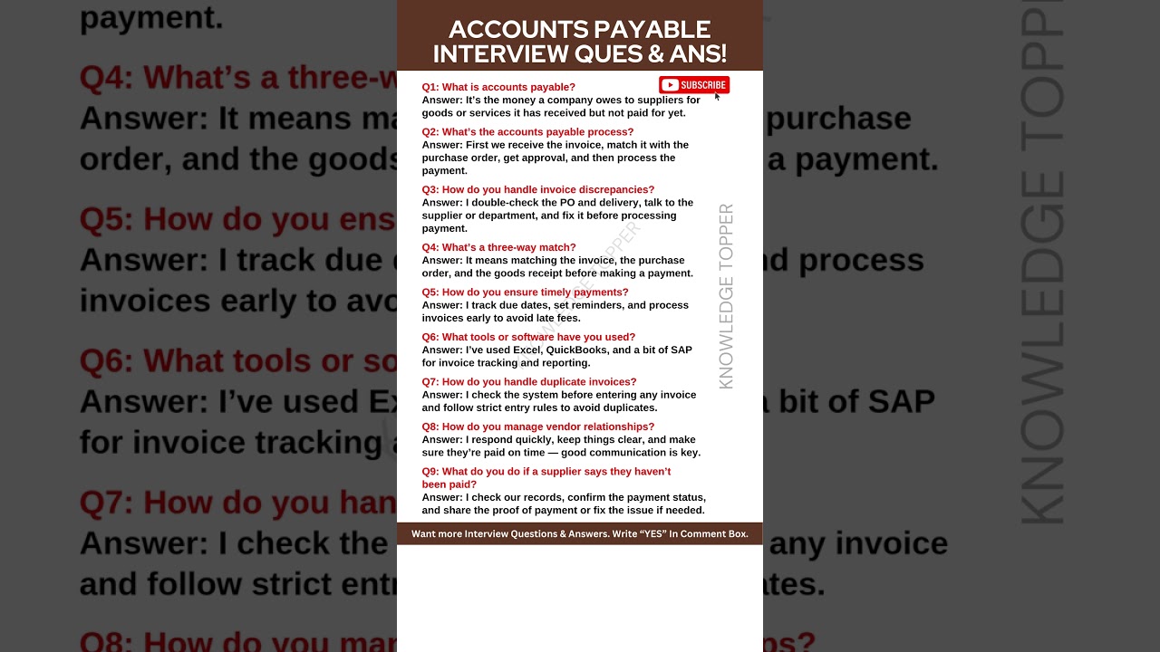 Accounts Payable Interview Questions and Answers