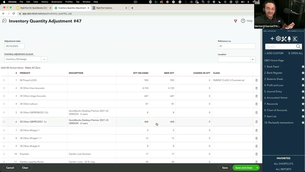 RightTool PRO: Adjust Inventory Quantities in Batch in Quickbooks Online
