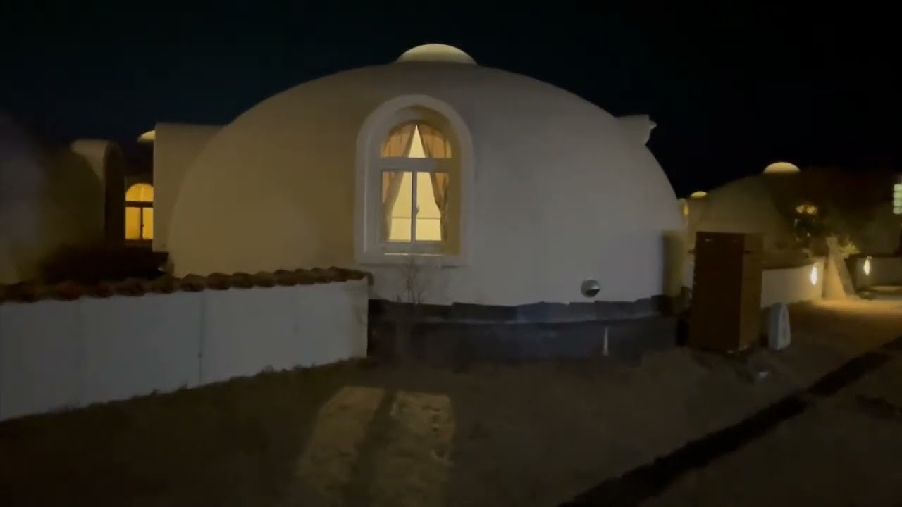 Dome home resort in Japan. Toretore Village at night.