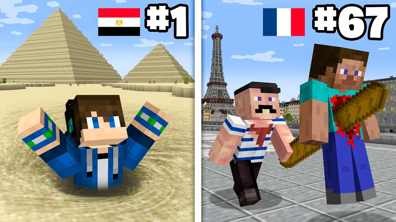 Surviving 100 Minecraft Countries in 24 Hours