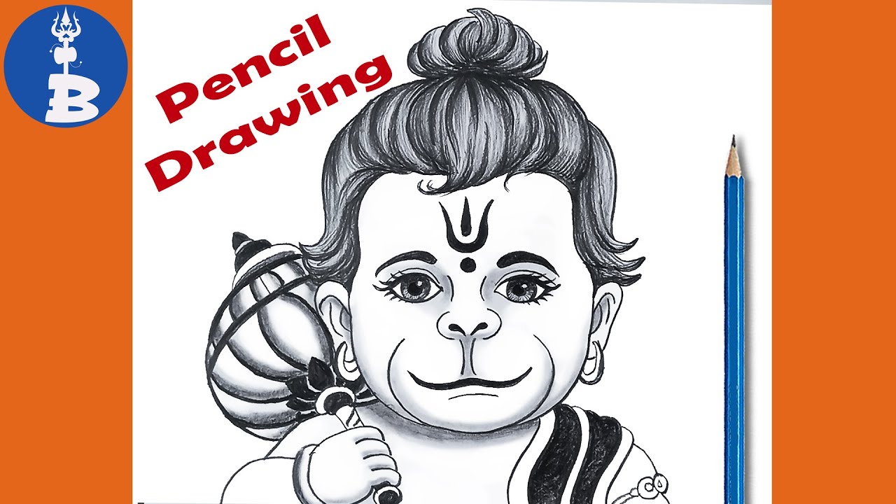 Cute Bal Hanuman Easy Drawing _ Bajrangbali Pencil Drawing _  Hanuman Pencil Sketch