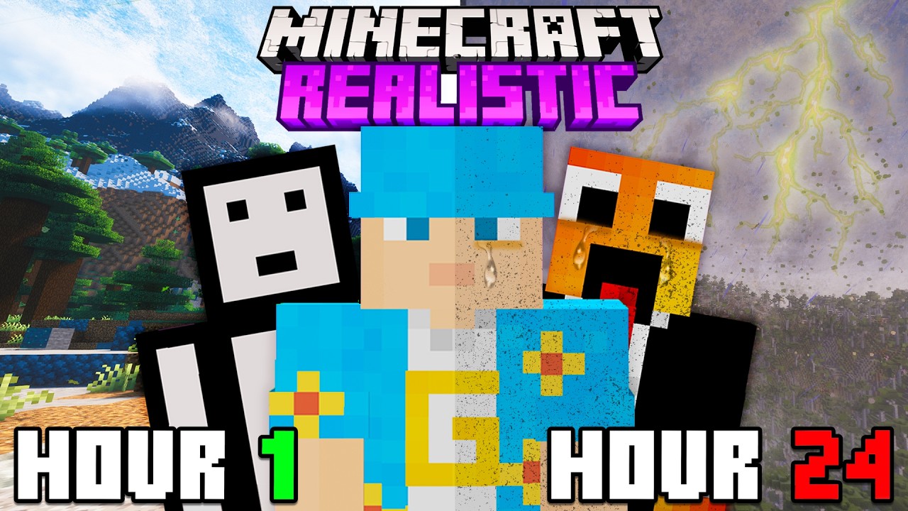 We Survived 24 HOURS in Realistic Minecraft! [FULL MOVIE]