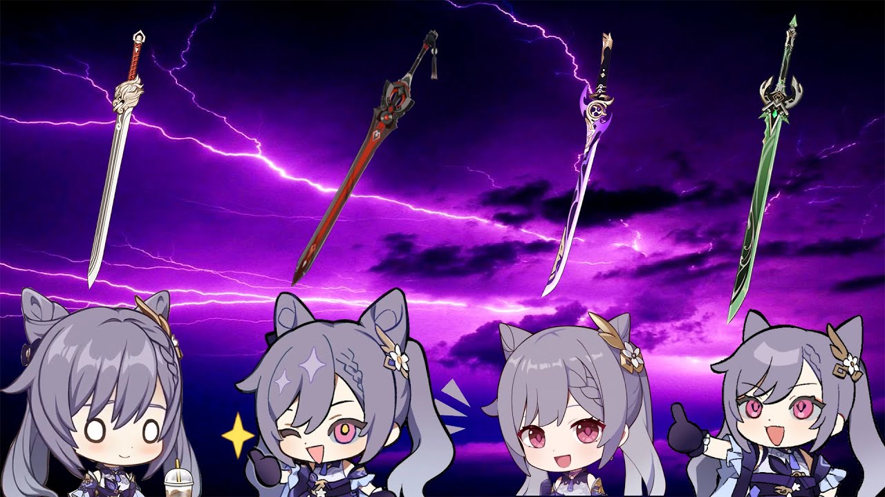 Keqing Sword Lion's Roar vs Blackcliff Longsword vs Primordial Jade Cutter vs Mistsplitter Reforged