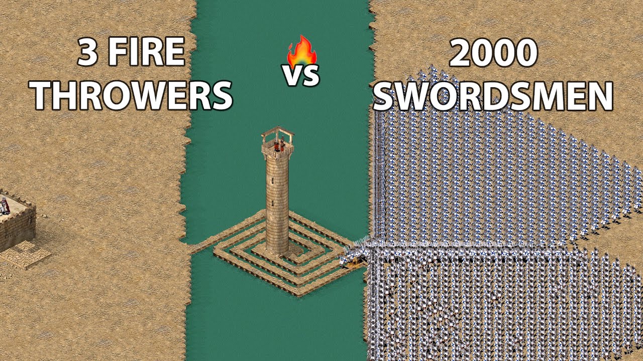 Stronghold Crusader - 3 Fire Throwers vs 2000 Swordsmen