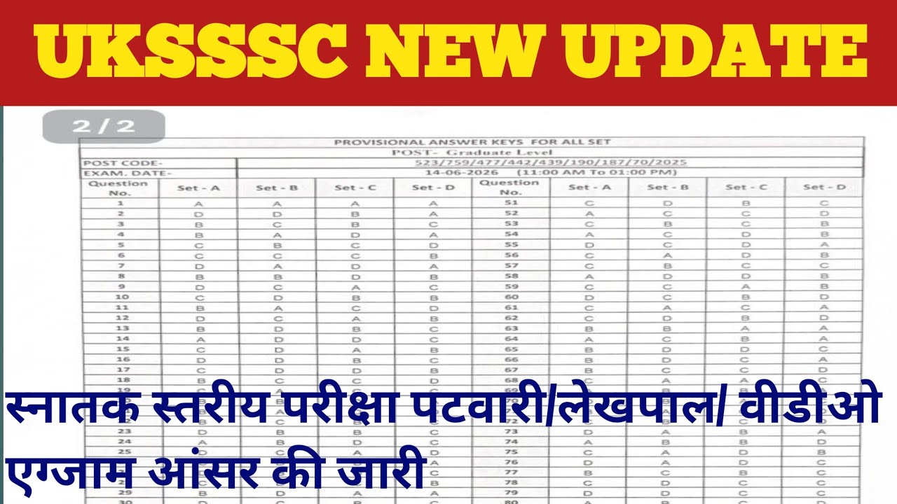 UKSSSC NEW UPDATE 2026 | patwari/lekhpal/vdo Re-exam exam answer key जारी | 