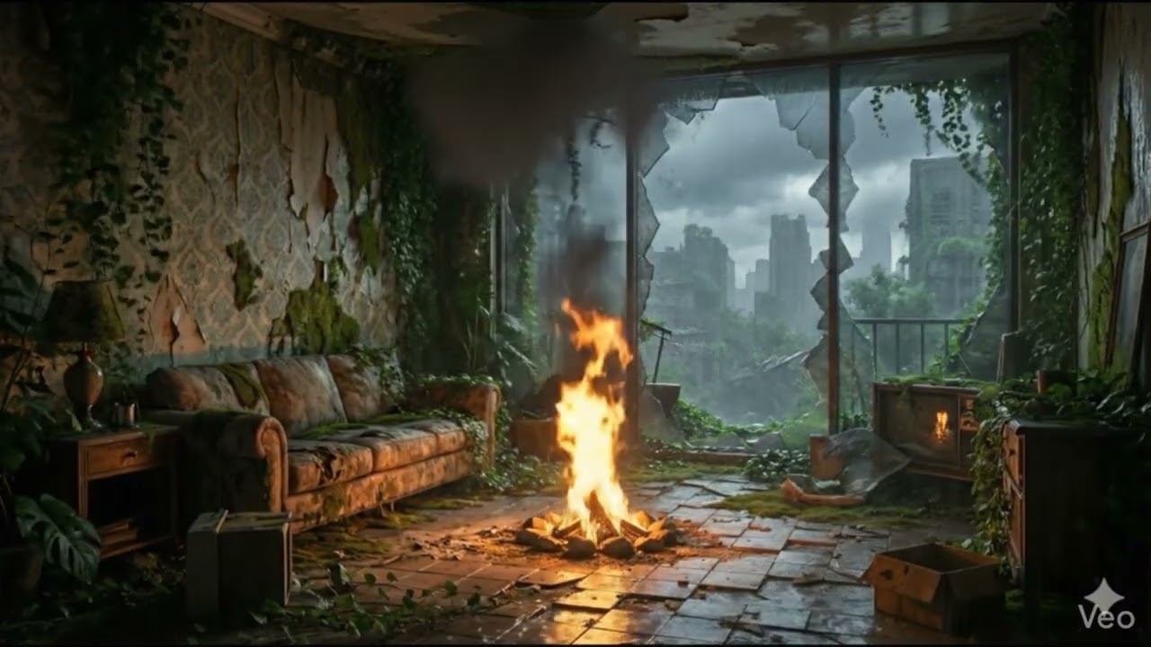 Abandoned City Apartment Ambience 🌿 Rain & Campfire Sounds | The Last of Us Vibes  Post-Apocalyptic