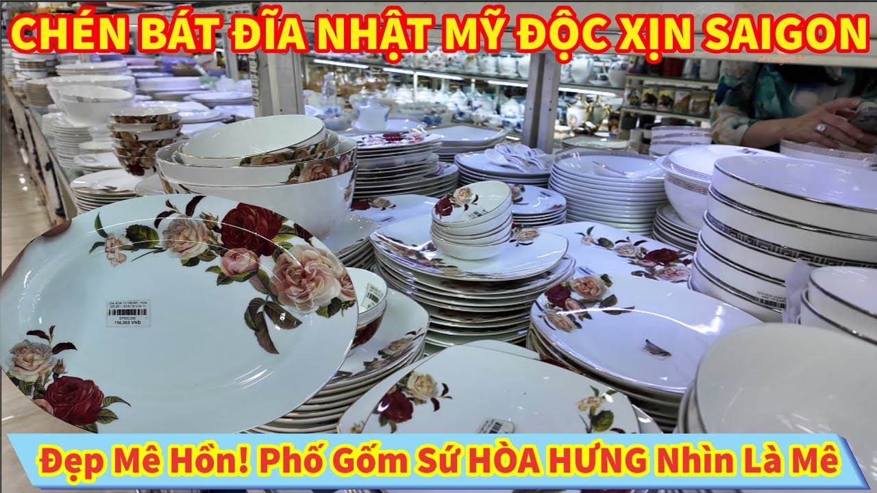 Đẹp Mê Hồn! CHÉN BÁT ĐĨA NHẬT MỸ ĐỘC XỊN Phố Gốm Sứ HÒA HƯNG SAIGON Bộ Trà 7 Món, Bình Bông Nhìn Mê
