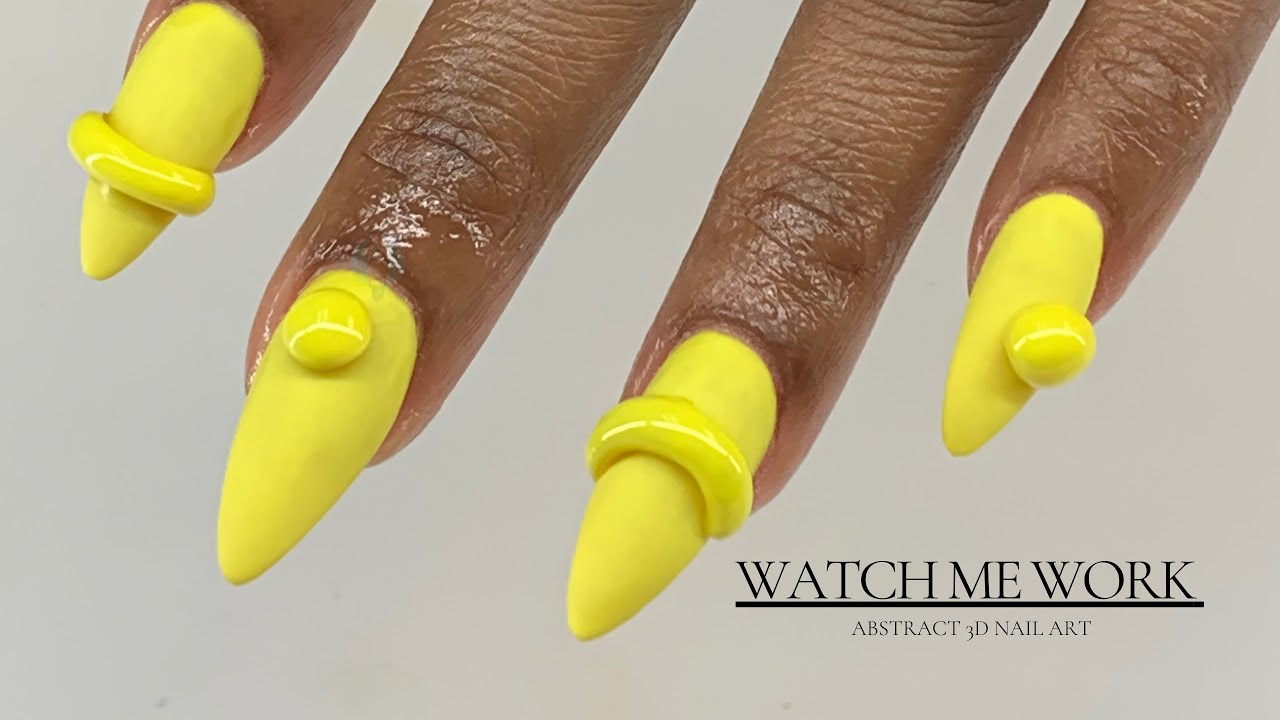 Watch Me Work: Abstract 3D Nail Art on Neon Yellow Nails 💛✨