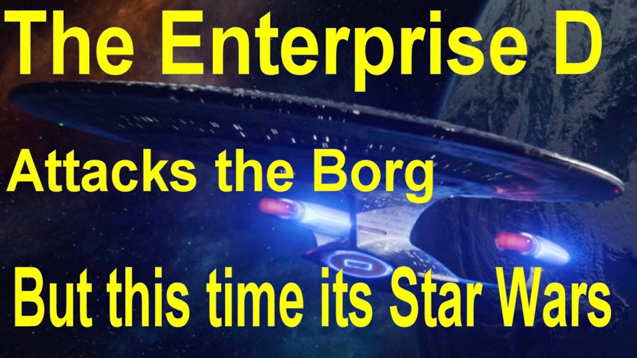 The Enterprise D attacks the Borg cube, but this time its star wars, Return of the Jedi.  Picard s3