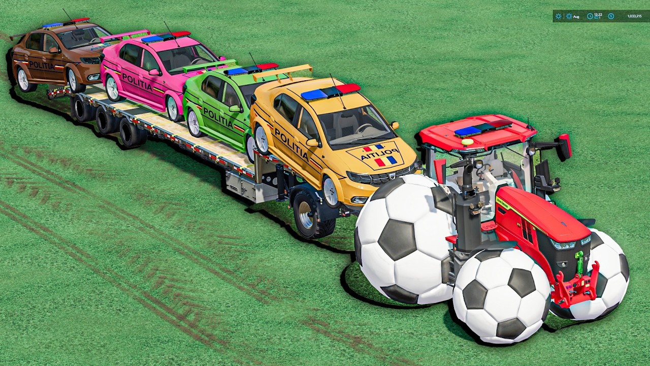 TRANSPORTING POLICE CARS HUGE RAMP  WITH GIANT SOCCER BALLS - FS 22!