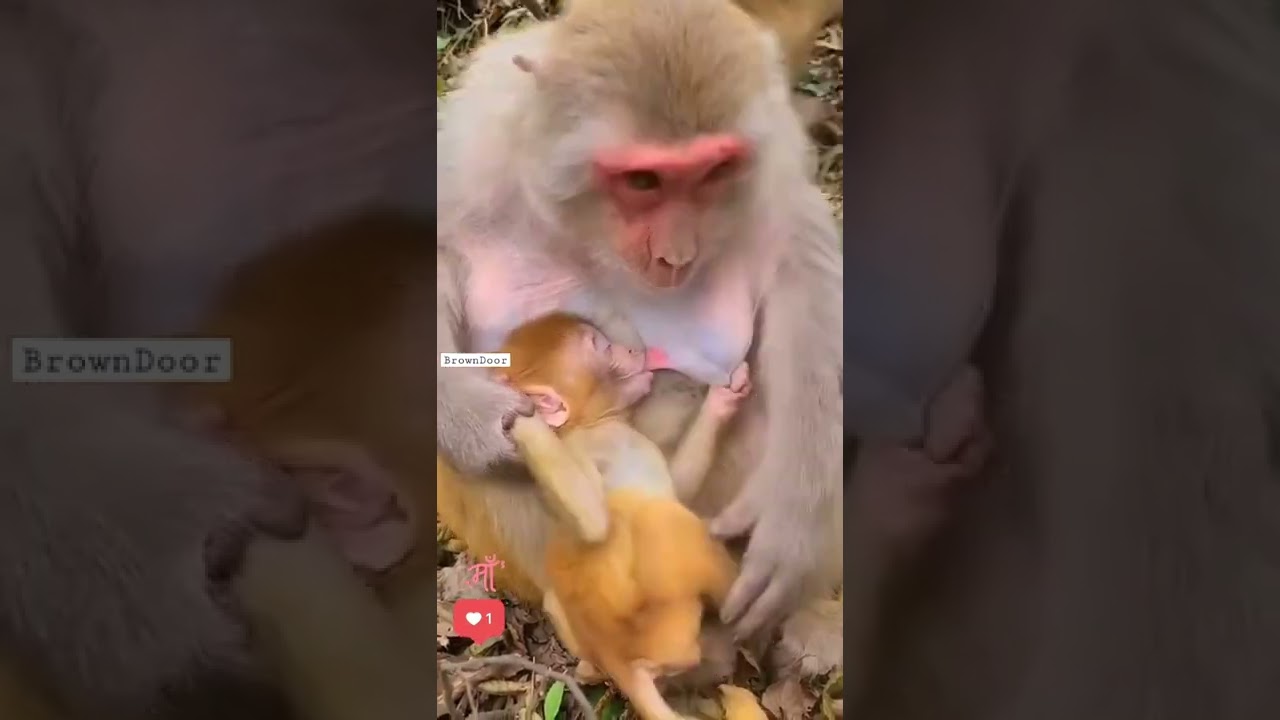 #motherslove..|| Mother monkey feeding breast milk to its child