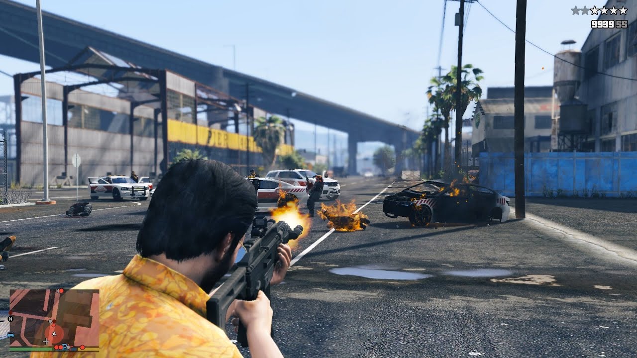 GTA 5 Elysian Island Merryweather Rampage + 10 Star Wanted Level Escape(RDE 4.0)