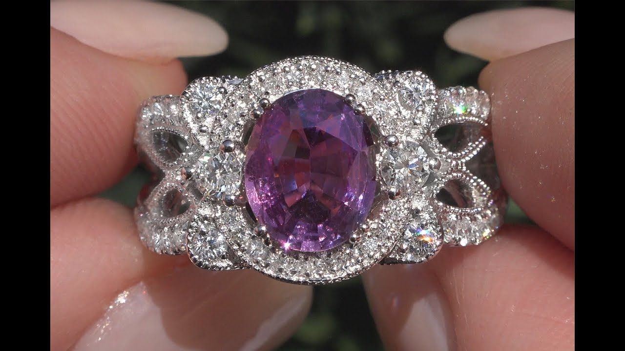 GIA 2.60 tcw VS Top Gem Purple Pink Color Sapphire & Diamond Cocktail Ring 14k White Gold C244