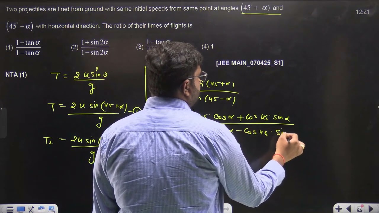 Two projectiles are fired from ground with same initial speeds  07 APR 2025 SHIFT-1 JEE MAIN PYQ