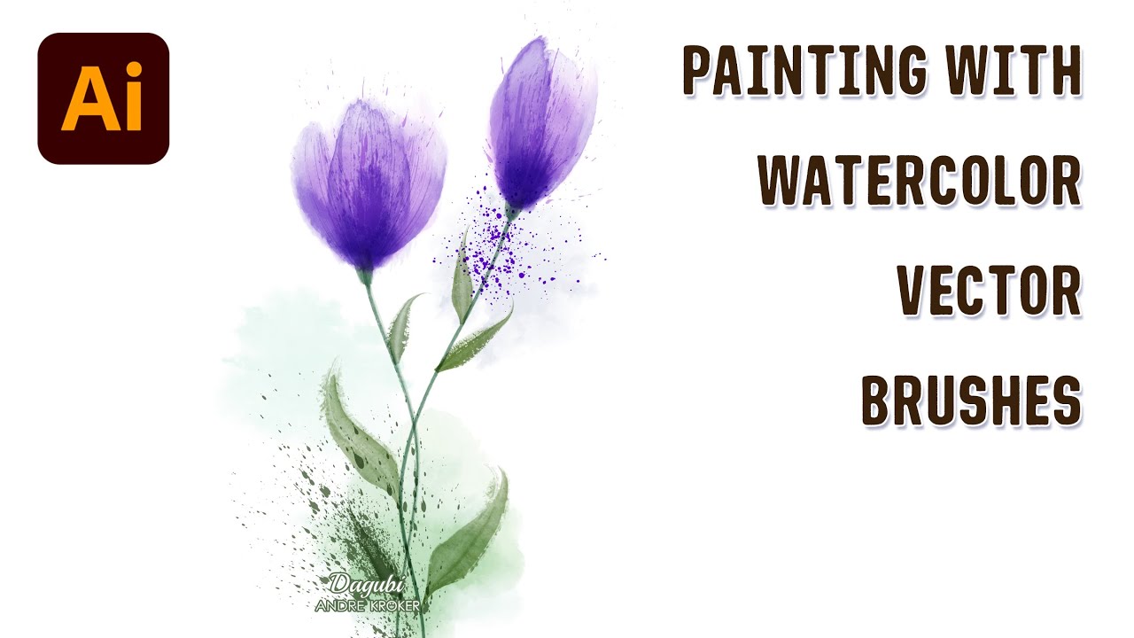 Adobe Illustrator Watercolor Painting - How to draw Grunge Vector Flowers and Leaves