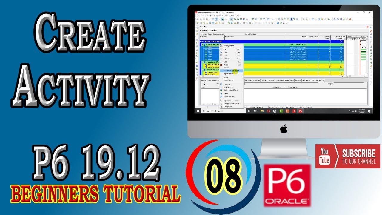 How to Create Activity | Primavera P6 | 19.12 | Beginners Tutorial