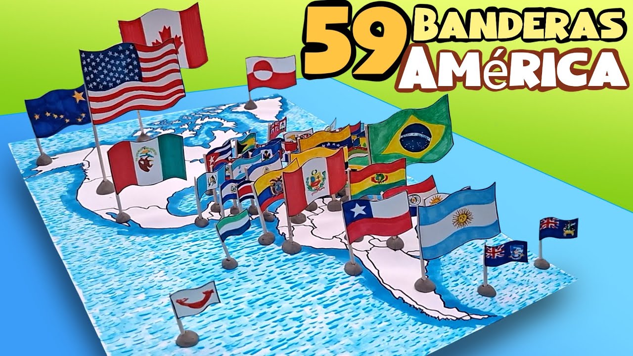 👉Haz el Mapa de América COMPLETO 🌎con Banderas en Miniatura 🏳️| Arte y Geografía